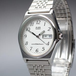 Vintage 1997 exc+5 seiko v743-8a10 silver dial kanji day-date mens watch jpn jp
