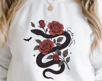 Snake and Roses Shirt – Gothic Floral Snake Halloween Shirt – Spooky Season Graphic Tee or Sweatshirt for Women
