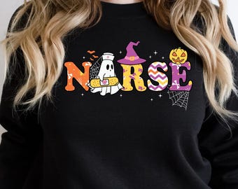 Camiseta de enfermeira de Halloween, camiseta de enfermagem de Halloween, camiseta de outono de enfermeira, enfermeira de Halloween, camiseta de enfermagem, camiseta de Halloween, camiseta de Halloween
