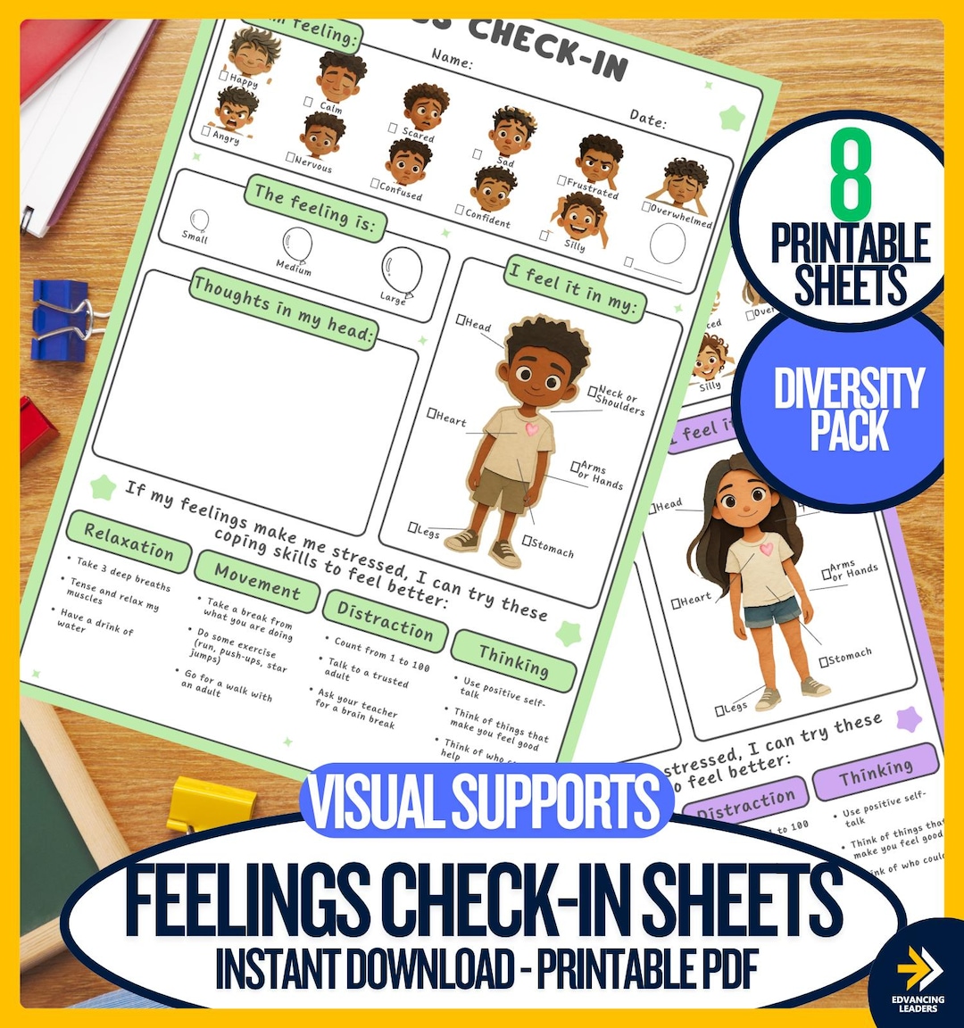 Student Check In Visual FEELINGS Check-in, Visual Supports, Diversity Set, Autism Resources ...