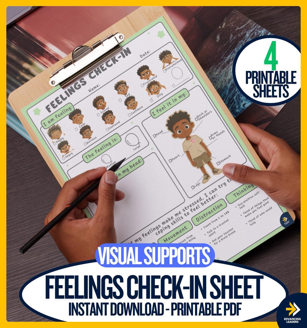 Feelings Check-in Sheet, Visual Supports for Autism, ADHD (digital ...