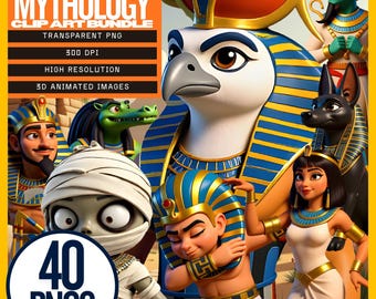 Egyptian Mythology Clip Art Bundle | Ancient Egypt 40 Characters + 10 Backgrounds