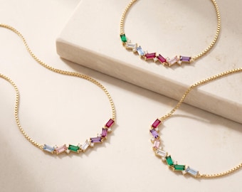 Personalized Zigzag Birthstone Bracelet, 925 Sterling Silver or 14K Solid Gold