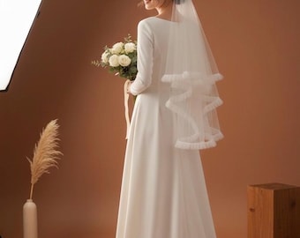 Classic Two-Tier Bridal Veil with Blusher | Mid-Length Tulle Veil