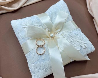 Handmade Ivory Lace Wedding Ring Pillow: Satin Ring Bearer Cushion