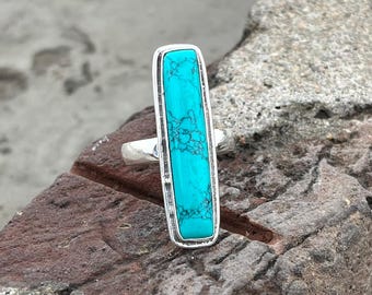 Long Bar Turquoise Ring, Sterling Silver Ring, Handmade Ring, 925 Silver Ring, Gemstone Ring, Dainty Ring, Statement Ring, Turquoise Jewelry