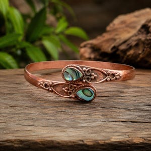 Copper Bangle, Abalone Shell Bracelet, Handmade Bangle, Pure Copper Bangle, Beautiful Designer Bangle, Statement Bangle, Gemstone Bangle