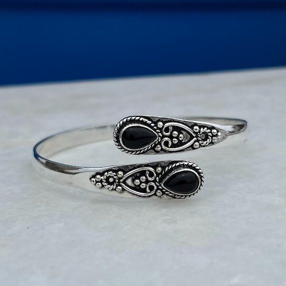 Black Onyx Bangle, Statement Bangle, 925 Sterling Silver Bangle, Gemstone Bangle, Women Bangle, Handmade Bangle, Adjustable Bangle, Gift Her