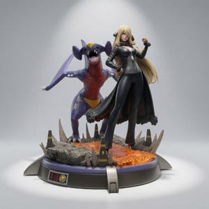 Cynthia and Garchomp Pokemon 3D STL File, Figurine for 3D Printing