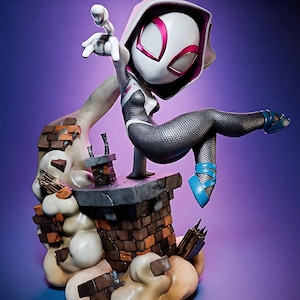 Neon Netz Ordnungshüter Statue | Maskierte Akrobatin Heldin Diorama | Kapuzen Web-Slinger Modell | 3D STL Druckdatei