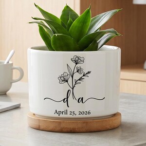 Personalized Anniversary Wedding Pot for Couple, Ceramic Succulent Planter, Engagement Bridal Shower Gift, White Custom Name Pot