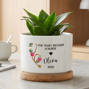 Personalized Nurse Planter Gift, Nursing Graduation Gift, Nurse Week, Floral Ceramic Succulent Pot, Custom Name Year