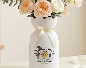 Personalized Halloween Couple Vase, Ceramic Flower Vase, Wedding Keepsake Gift for Couples