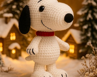 Wzór na szydełkowego Snoopy'ego | Uroczy pluszowy piesek szydełkowy – samouczek PDF | Łatwy wzór na szydełko dla fanów Peanuts | Snoopy Amigurumi | Szydełkowe Peanuts