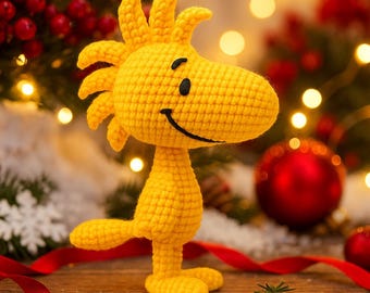 Wzór na szydełkowego Woodstocka amigurumi | Zabawka na szydełku Snoopy Bird | Łatwy samouczek na szydełkową lalkę w formacie PDF do wydrukowania | Wzór na szydełkowego Snoopy'ego