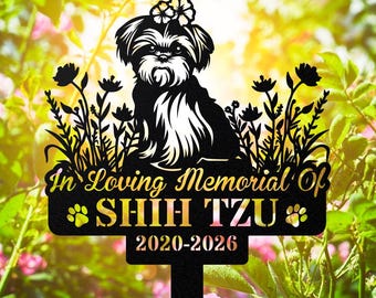 Estaca metálica conmemorativa para Shih Tzu, lápida para perro, letrero para jardín conmemorativo para mascotas, decoración conmemorativa personalizada para perros, recuerdo para mascotas al aire libre