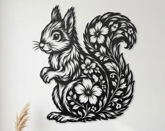 Floral Squirrel Metal Sign, Woodland Animal Wall Art, Squirrel Lover Wall Decor, Cottagecore Woodland Wall Art, Nature Inspired Wall Decor