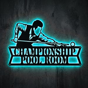 Insegna personalizzata per biliardo, decorazione murale per giocatore di biliardo, luce LED per biliardo, arredamento per sala giochi, insegna da campionato, regalo per inaugurazione casa