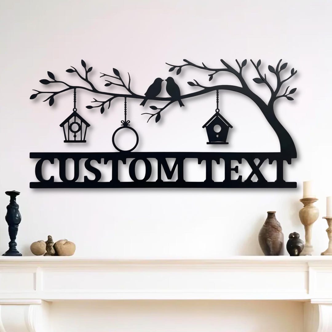 Personalized Birds on Branch Metal Wall Sign: Custom Birdhouse Steel ...