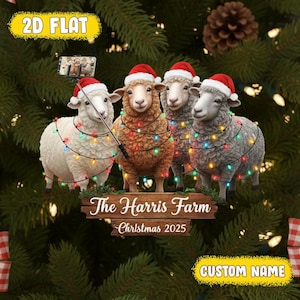 Personalized Sheep Christmas Ornament, Farm Lover Gift, Wool Sheep Keepsake, Rustic Holiday Gift, Farmhouse Decor, Sheep 2D Flat Ornament