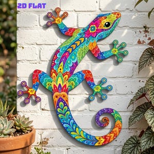 Colorful Gecko Metal Sign, UV Printed Artwork, Indoor/Outdoor Wall Decor