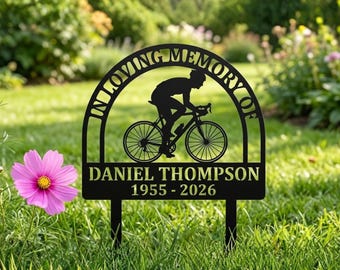 Personalized Bicycle Memorial Metal Stake, Custom Cyclist Remembrance Sign, Outdoor Grave Marker Tribute