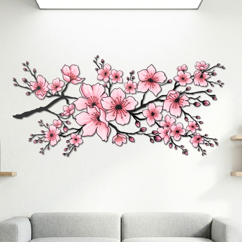Custom Metal Cherry Blossom Wall Art: Nature Home Decor image 1