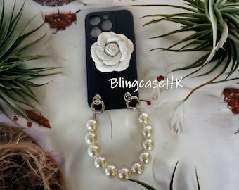 Suporte artesanal para flores de camélia | Suporte para pulseira de pérolas | Capa para iPhone e Samsung