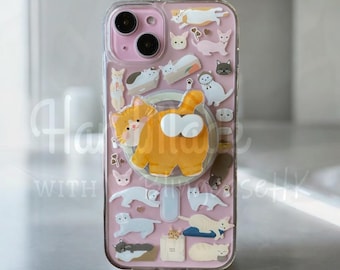 Cat MagSafe iPhone & Samsung Case | Magnetic Holder Stand Grip | Resin Clear Cover