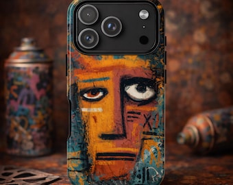Custodia per telefono con graffiti neoespressionisti e volti astratti, arte per iPhone e Samsung