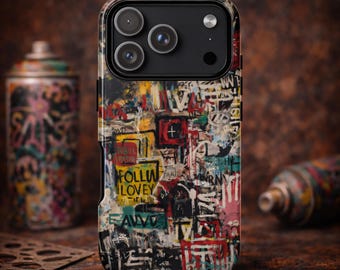 Custodia per telefono con graffiti astratti neoespressionisti, arte urbana per iPhone e Samsung