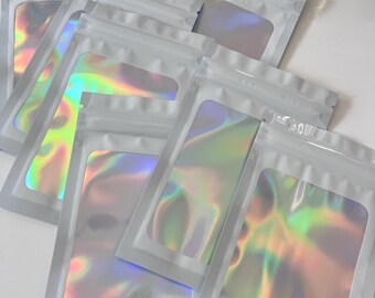 1 set of 9 pcs Holographic Iridescent resealable bags, rainbow foil self-sealing packing pouches