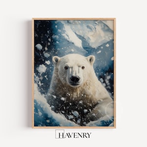 Polar Bear Winter Landscape Art Print: Rustic Wildlife Painting (Instant Download) 24