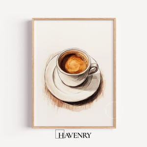 Espressokoppmålning, minimalistisk väggkonst för kaffe, neutral köksinredning (digital nedladdning) 570