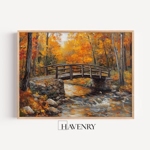 Autumn Forest Bridge Print: Rustic Cottagecore Landscape Art (Instant Download) 66