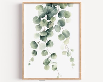 Minimalist Scandinavian Eucalyptus Branch Watercolor Art, Calm Green Decor (Digital Download) 603