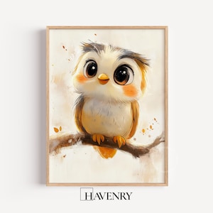 Baby Owl Watercolor Print: Cottagecore Nursery Wall Art (Digital Download