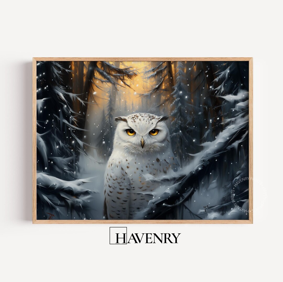 Winter Snowy Owl Portrait Printable - Rustic Wildlife Wall Art ...
