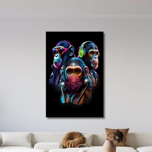 Three Wise Monkeys Canvas Art: Funny Modern Wall Decor