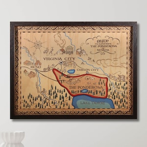 Ponderosa Map Wall Art Canvas Print: Bonanza Ranch, Nevada - Farmhouse Decor