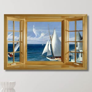 Edward Hopper Sailboat Wall Art Canvas Print - Faux Window View Wall Decor