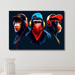 Three Wise Monkeys Canvas Art: Funny Modern Wall Decor