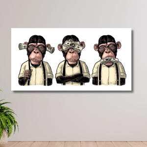 Three Wise Monkeys Canvas Art: Funny Modern Wall Decor