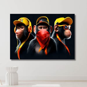 Three Wise Monkeys Canvas Art: Funny Modern Wall Decor