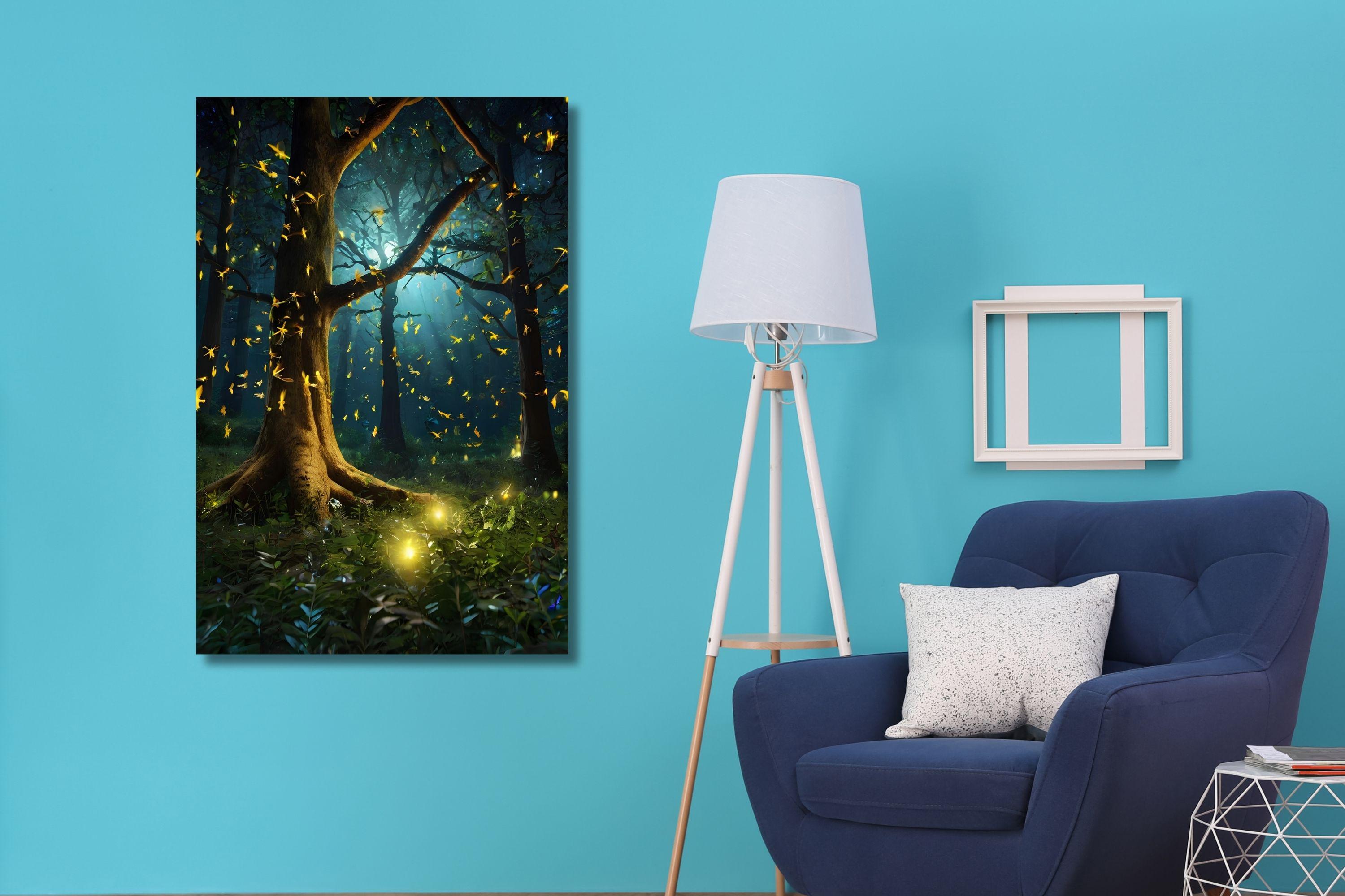 Firefly Forest Wall Art Canvas Print: Enchanted Botanical Landscape ...