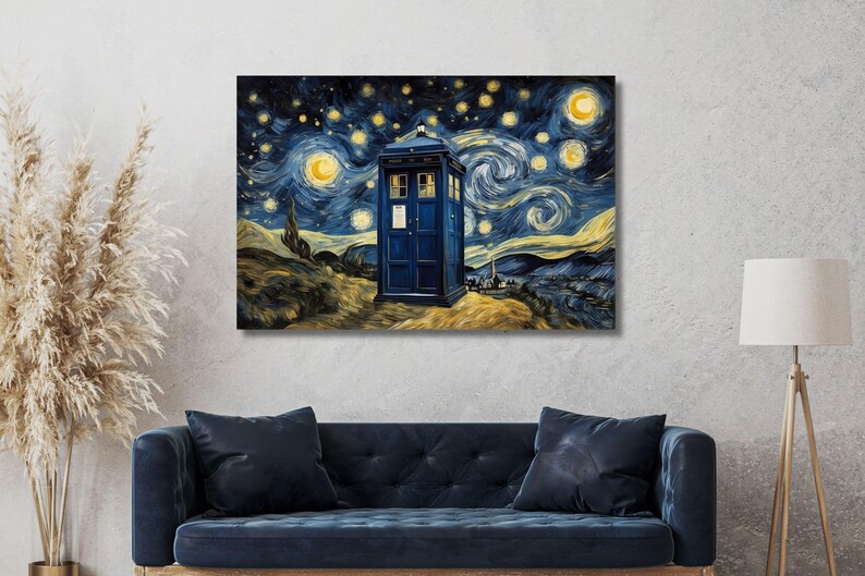 Doctor Who TARDIS Starry Night Wall Art Canvas Print - Van Gogh ...