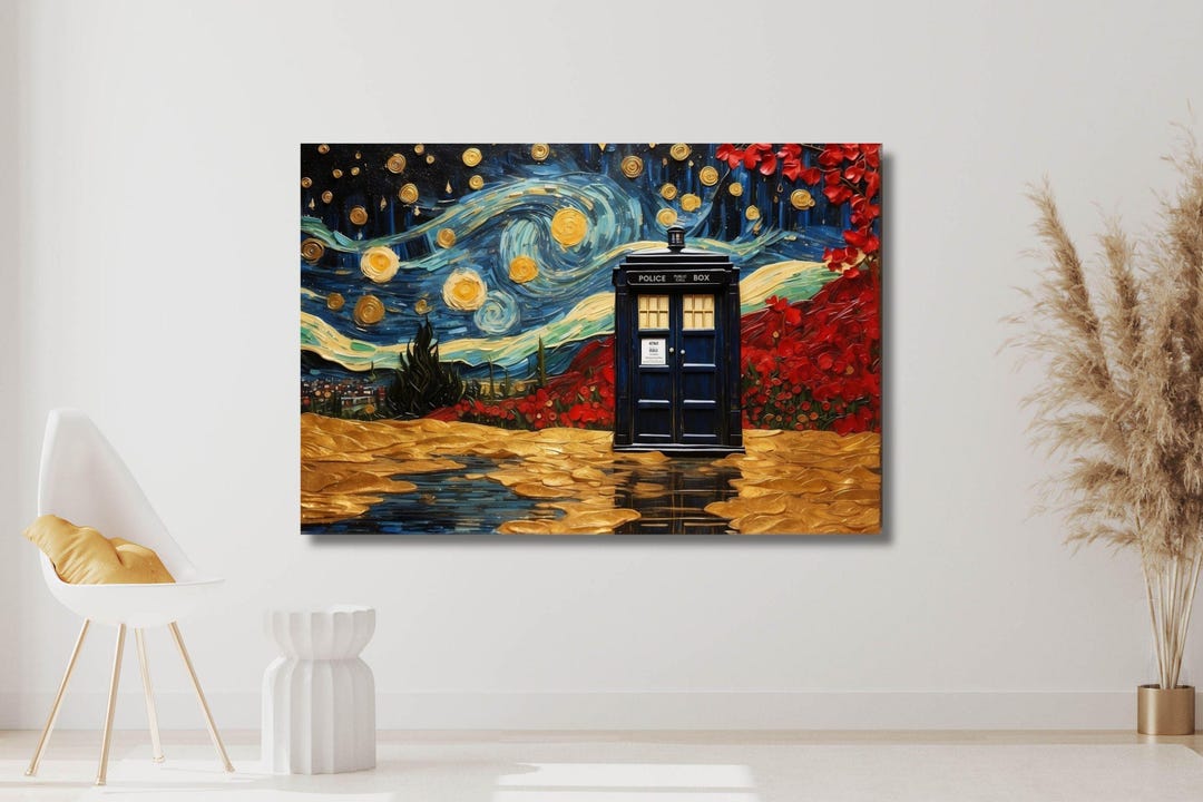 Doctor Who TARDIS Starry Night Canvas Print - Van Gogh Inspired Poster ...