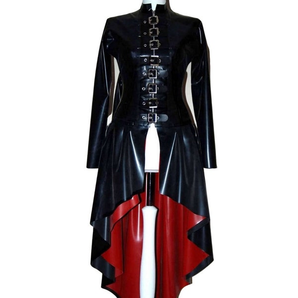 Latex Long Black Buckle Coat