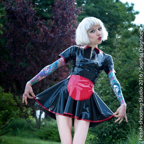 Zip Front Latex Maid Dress and Apron