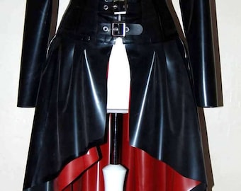 Latex Coat, Long Black Latex Buckle Bondage Coat, Gothic Coat, Dominatrix Clothing,